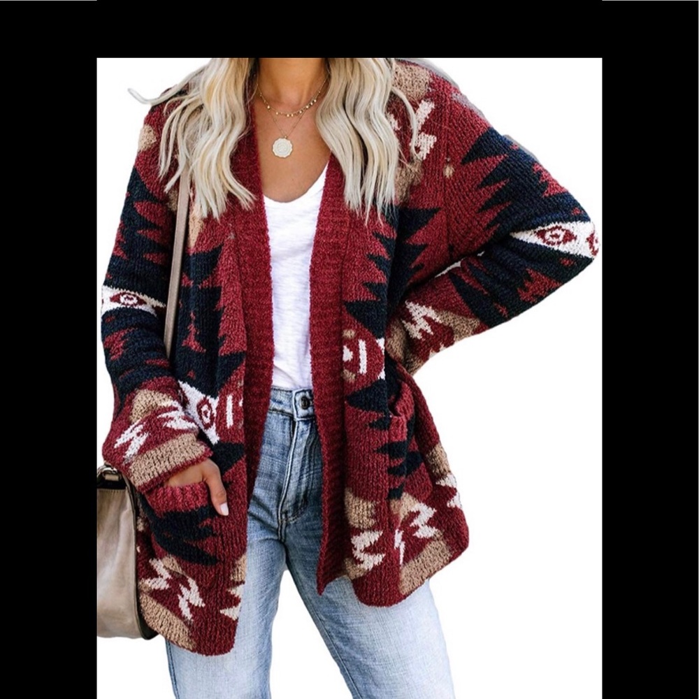 Cozy Native Aztec Boho Blanket Cardigan Sweater